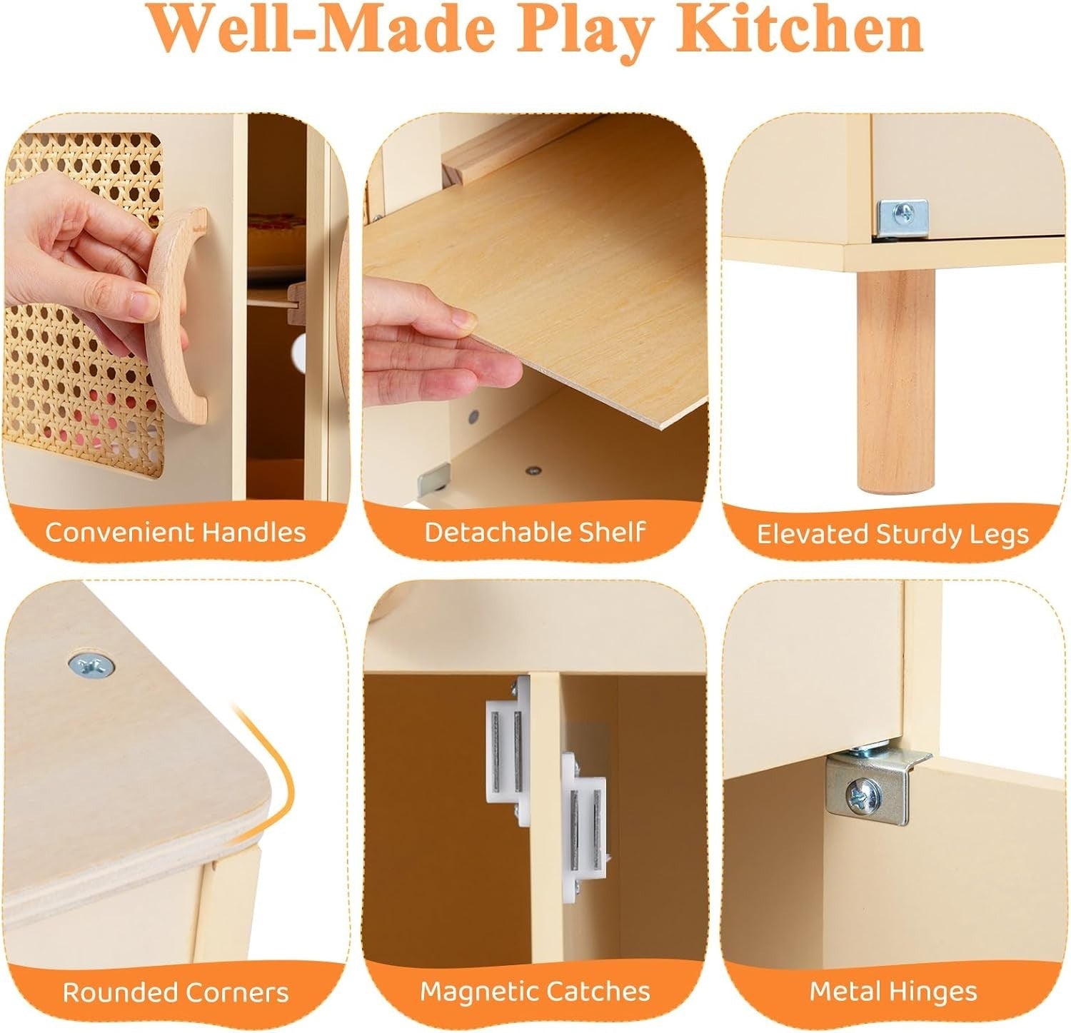 Wooden Kids Play Kitchen Yellow w/ Ice Maker Sink Accessories Set