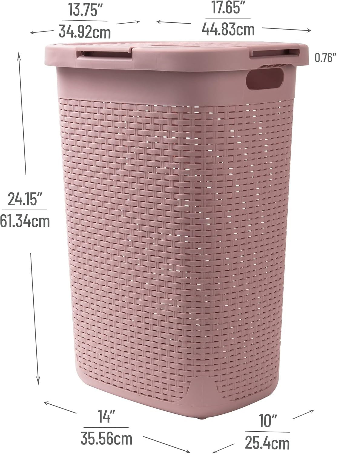 Set of 2 Slim Pink Laundry Hampers 60L with Lid Ventilated & Handles
