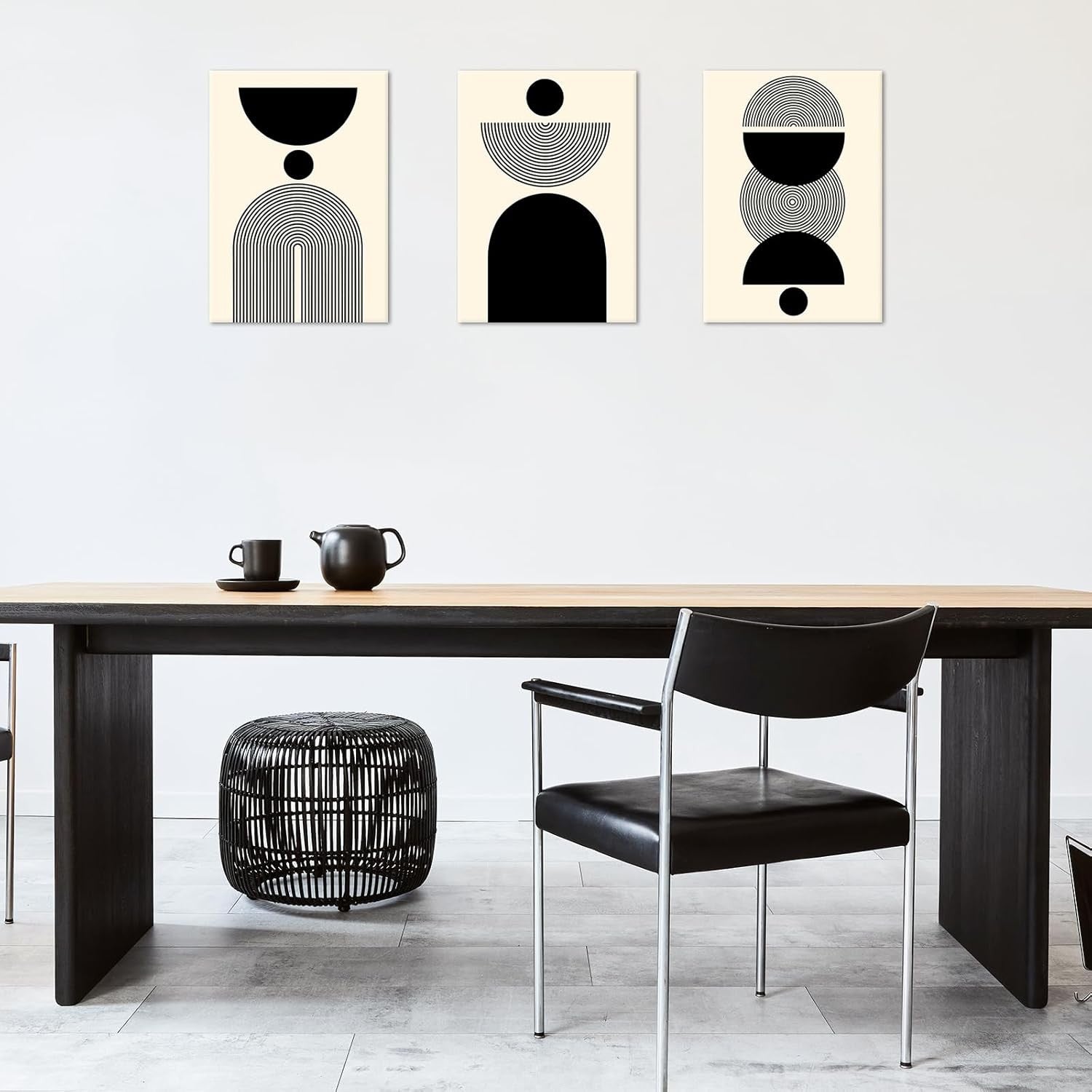 3 Piece Boho Minimalist Canvas Wall Art Black Beige 40x60 cm Framed