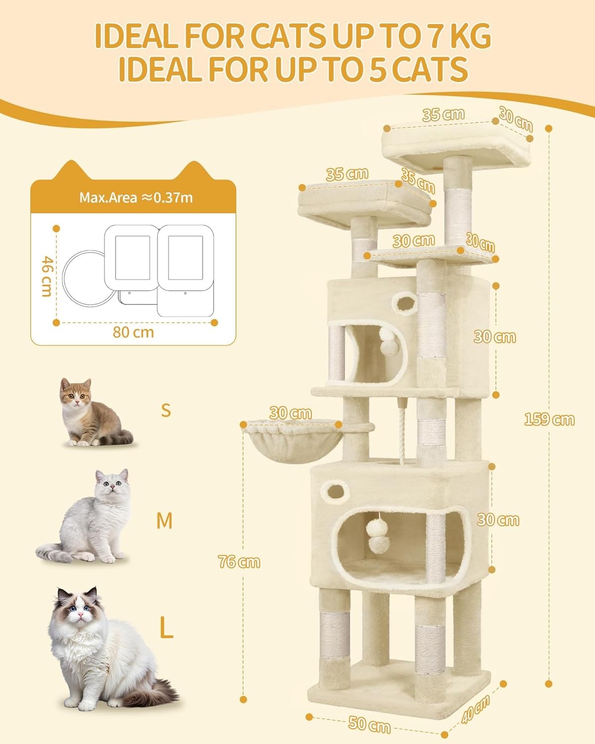 Cat Tree 159cm Tall Tower Condo Scratching Posts Platforms Caves & Basket