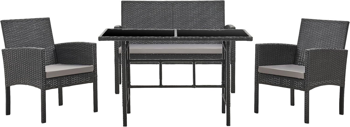 4 Seater Rattan Garden Furniture Set w/ Sofa Chairs Table Cushions