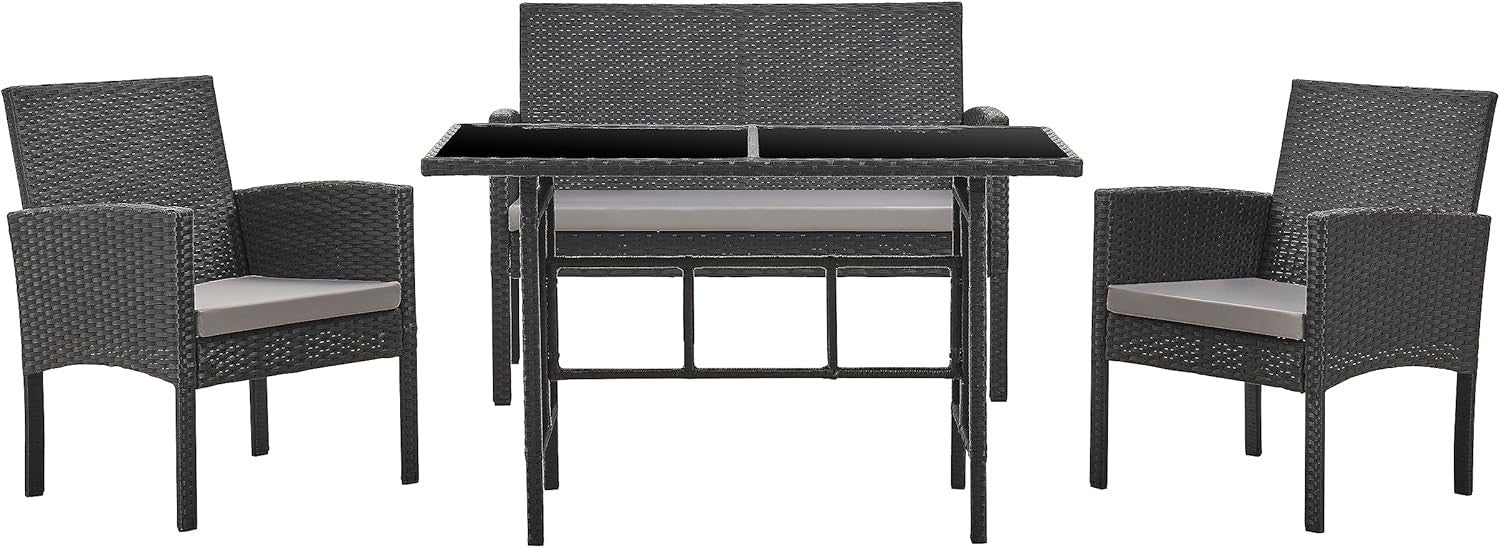 4 Seater Rattan Garden Furniture Set w/ Sofa Chairs Table Cushions