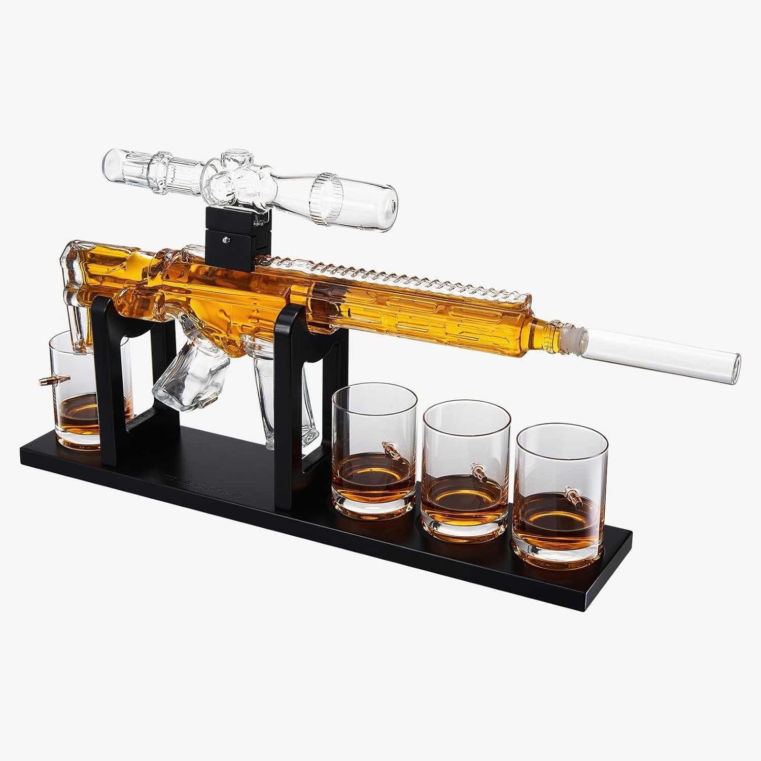 AR15 Style Whiskey Decanter Set with Bullet Glasses Sniper Display Gift