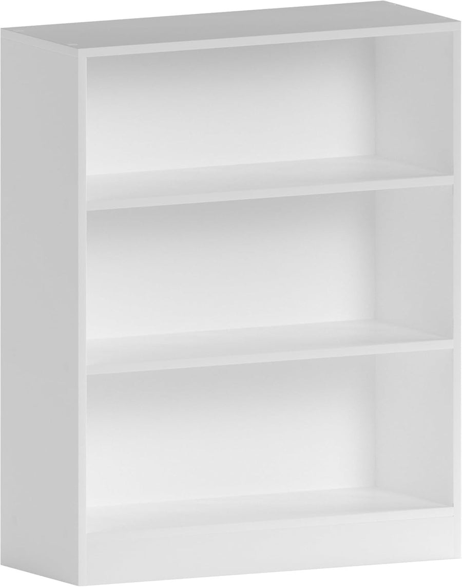 3 Tier White Wooden Bookcase Modern Storage Display Shelf for Living Room Low