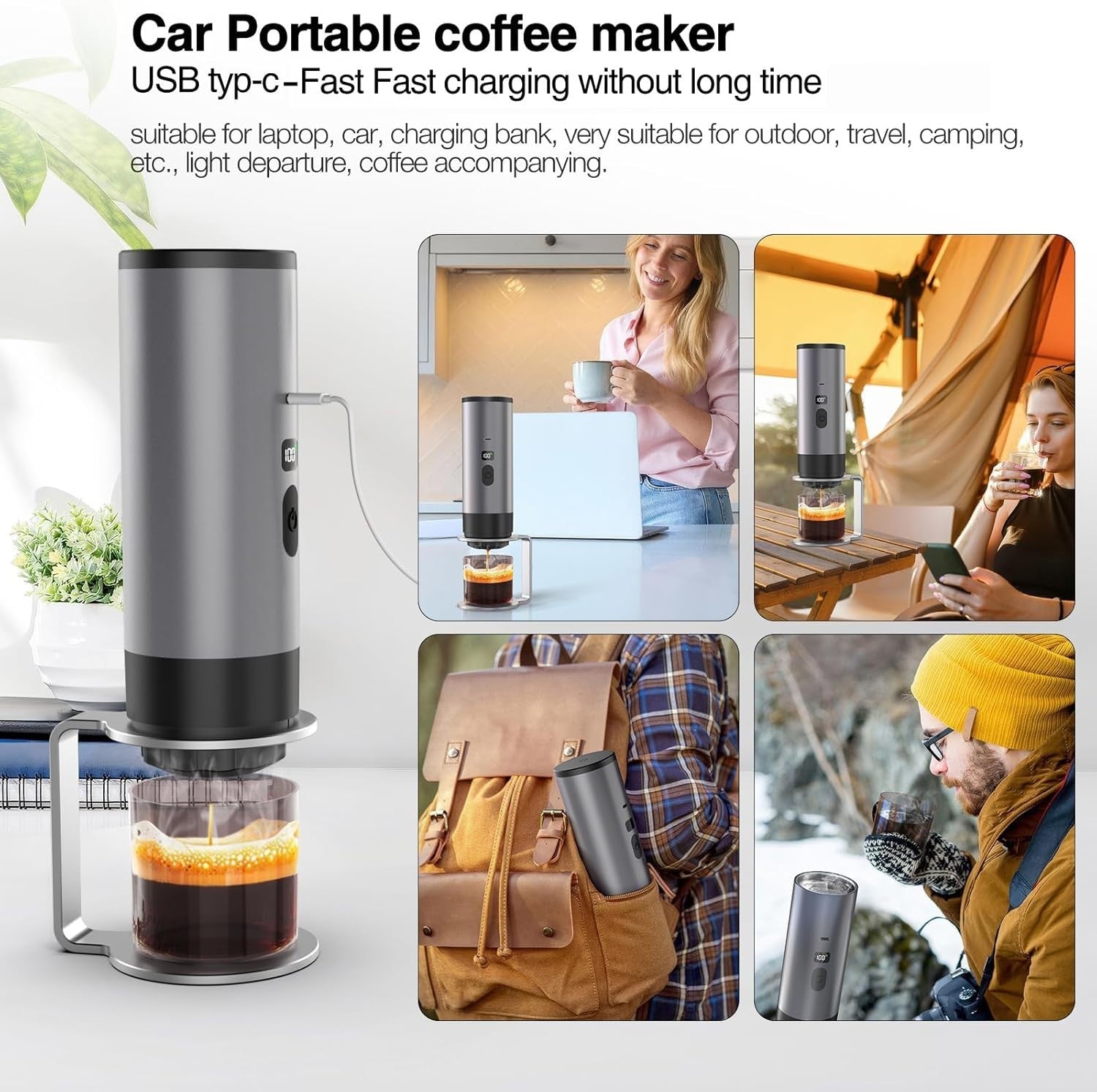 Portable Self-Heating Espresso Maker 20Bar Mini Travel Coffee Machine 3-in-1