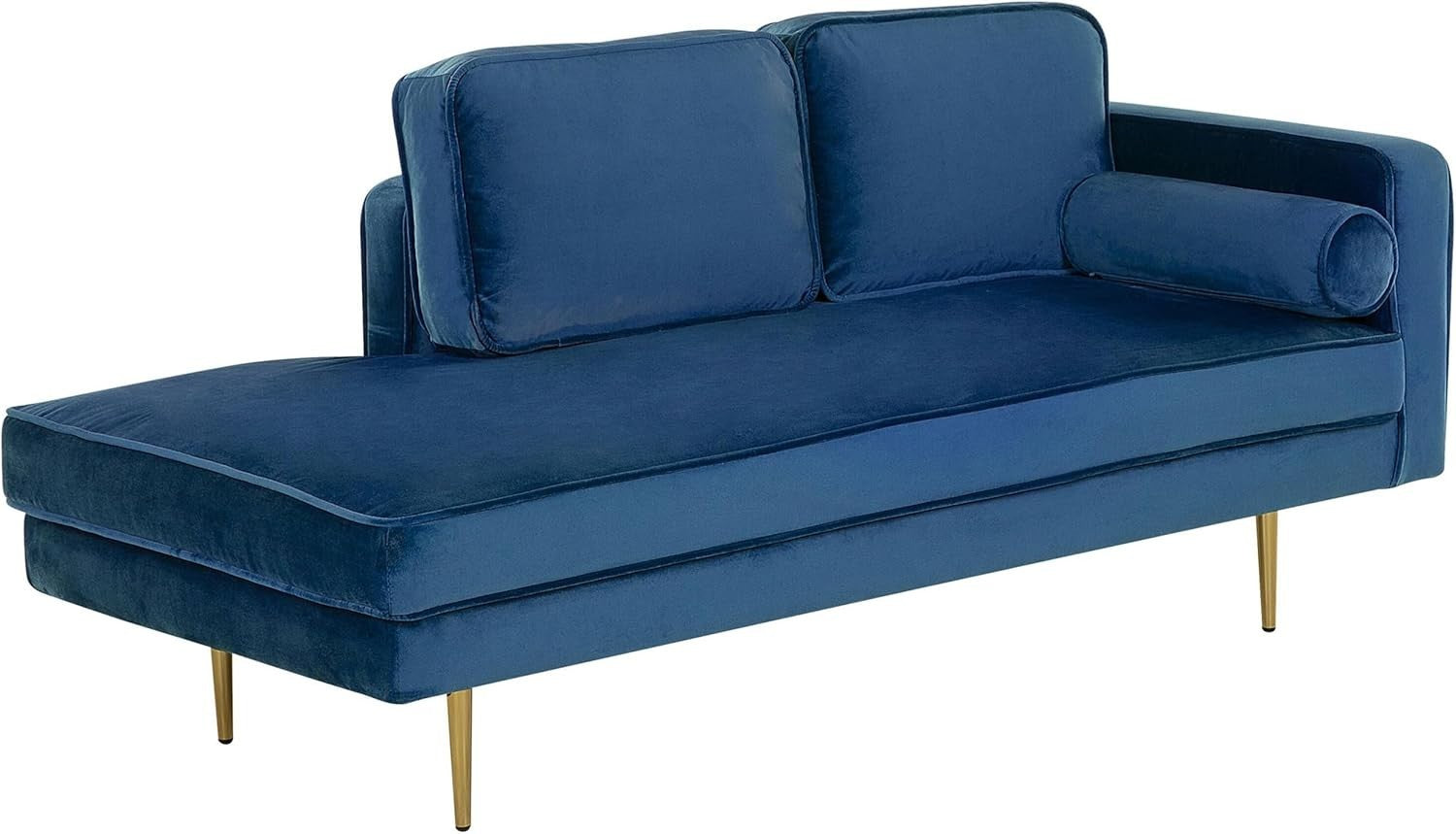 Modern Velvet Chaise Lounge Navy Blue Gold Legs Luxury Recliner Sofa 173cm