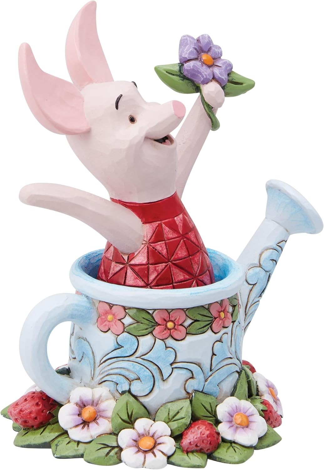 Piglet Watering Can Figurine Ornament • Handcrafted Detail • Floral Home Decor