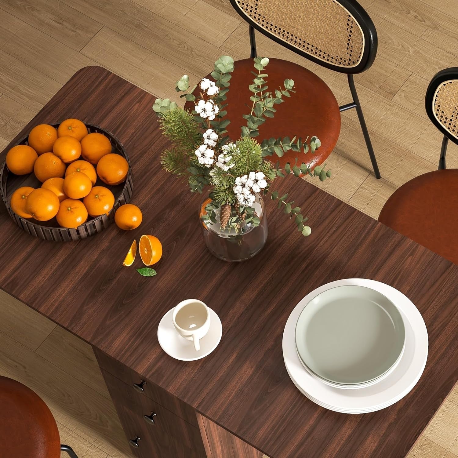 Folding Drop Leaf Dining Table 4-6 Seater on Wheels with Storage Brown