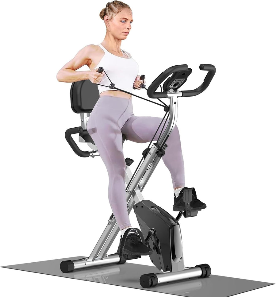 Foldable Magnetic Exercise Bike w/ LCD, 8 Levels, Heart Rate Sensors & Bands