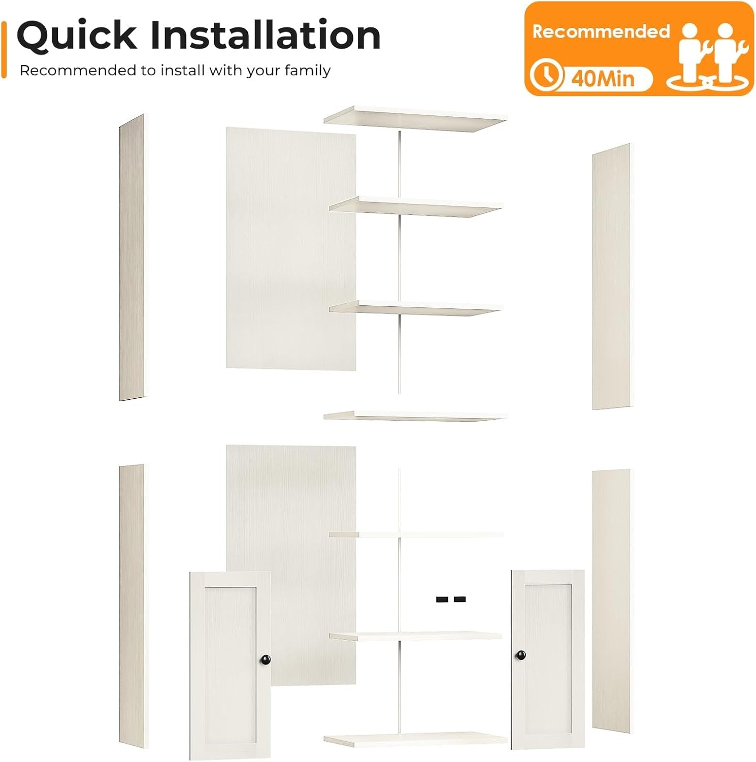 White 6 Tier Bookcase with Doors Tall Storage Cabinet Adjustable Shelves Home Of