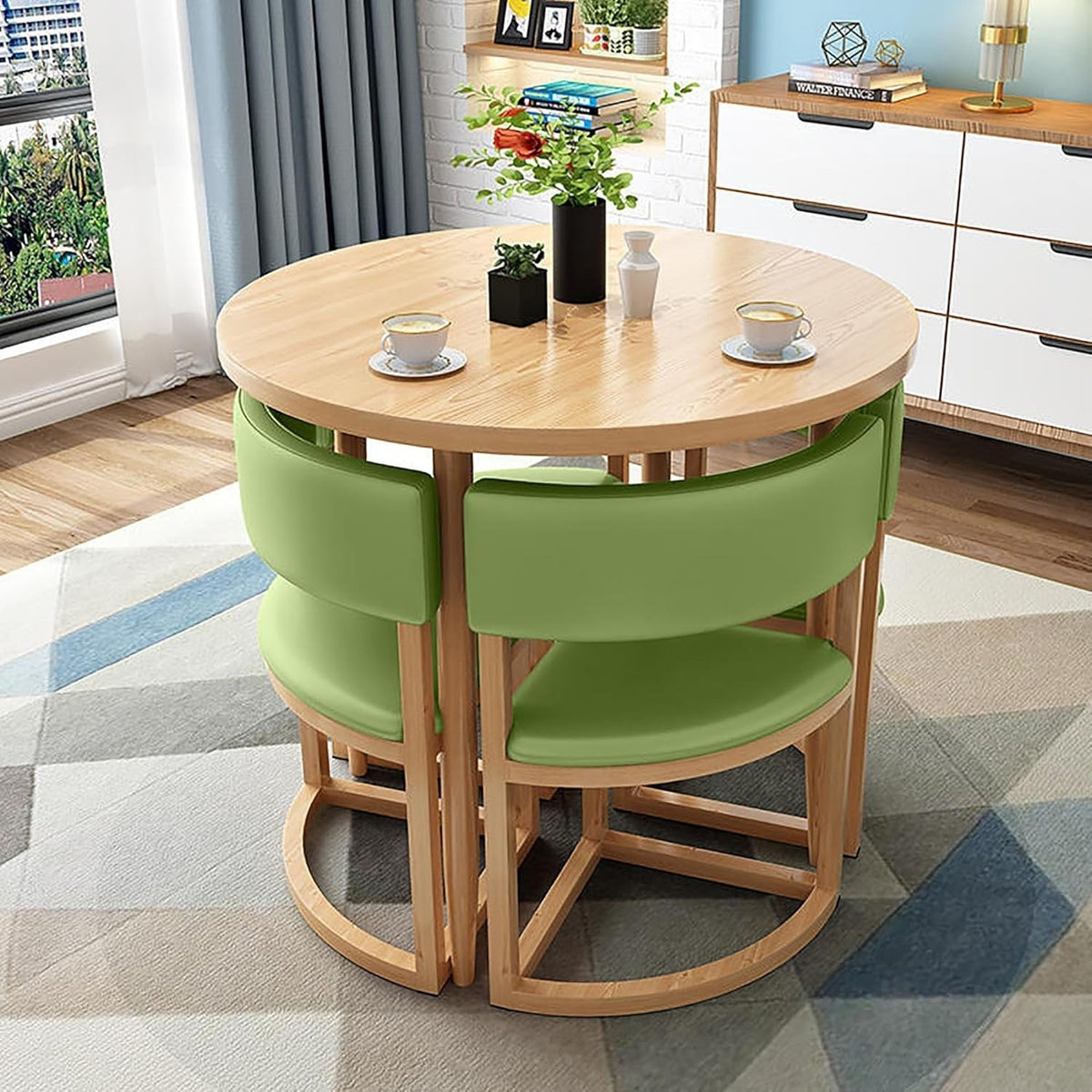 Compact Round Office Meeting Set – 80cm Table with 4 Leather Chairs