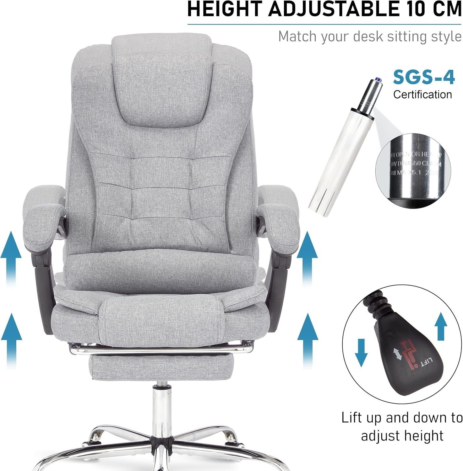 Ergonomic Executive Office Chair, Linen Fabric, Adjustable Recline & Footrest