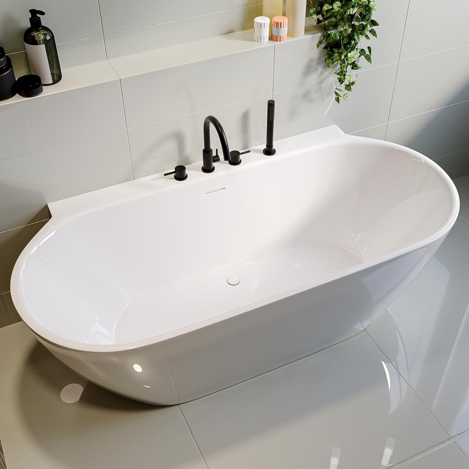 1700x800mm Freestanding Double Ended Back-to-Wall Bath White Acrylic