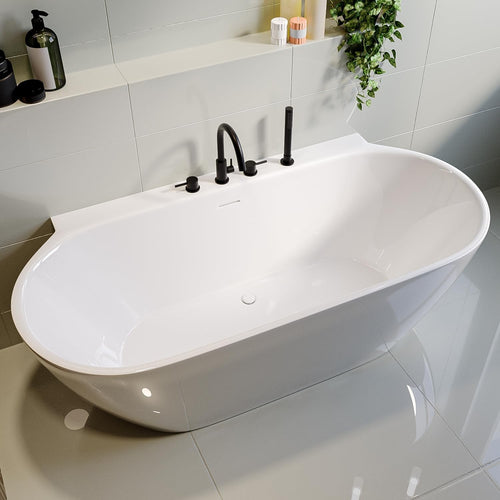 1700x800mm Freestanding Double Ended Back-to-Wall Bath White Acrylic