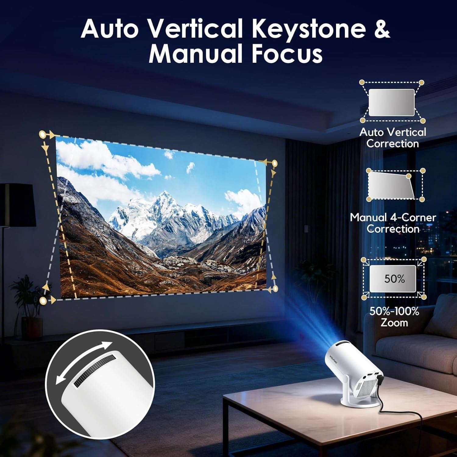 Smart Mini Projector WiFi 6 1080P Support Bluetooth 180° Auto Keystone