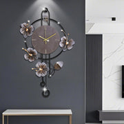 Large Wall Clock 75cm Modern Metal Floral Design Silent Quartz Pendulum Decor