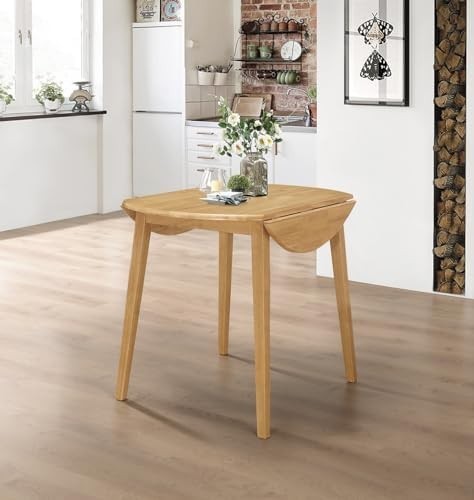 Solid Round Drop Leaf Dining Table Light Oak Space-Saving Extendable