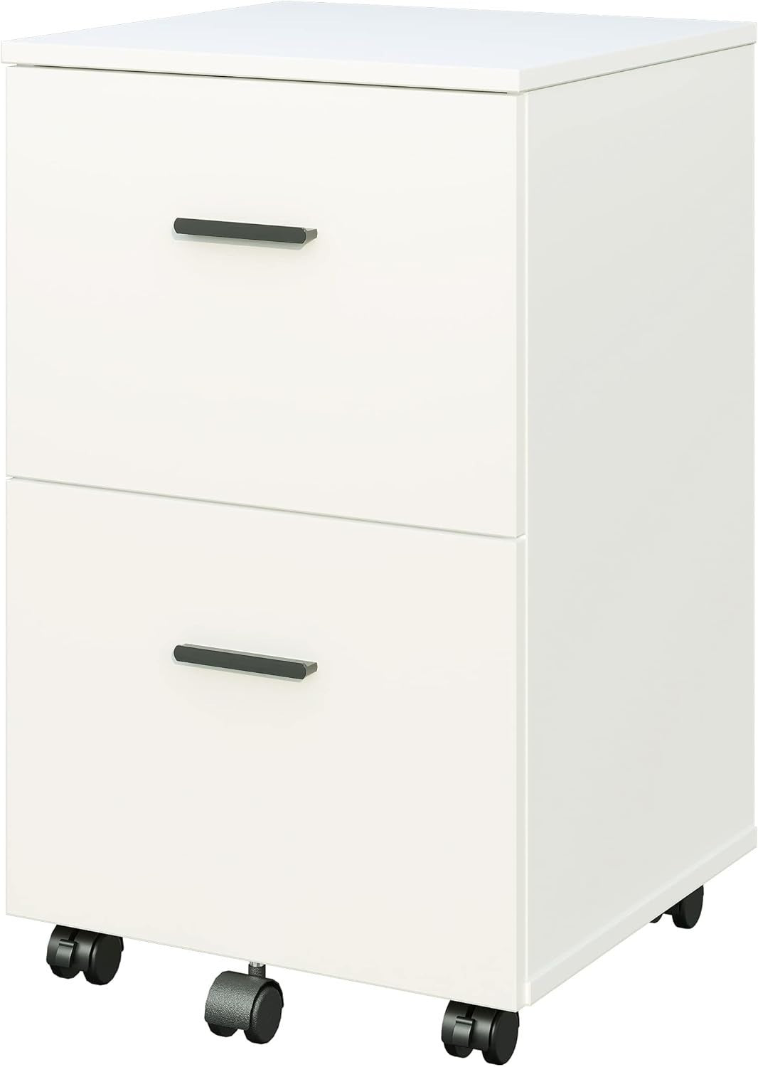 White 2 Drawer Mobile Filing Cabinet Wooden Office Storage on Wheels Home Office