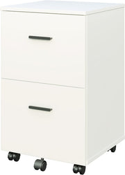 White 2 Drawer Mobile Filing Cabinet Wooden Office Storage on Wheels Home Office