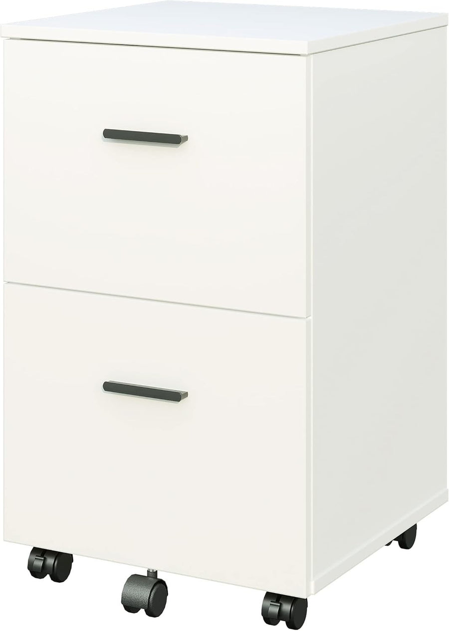 White 2 Drawer Mobile Filing Cabinet Wooden Office Storage on Wheels Home Office