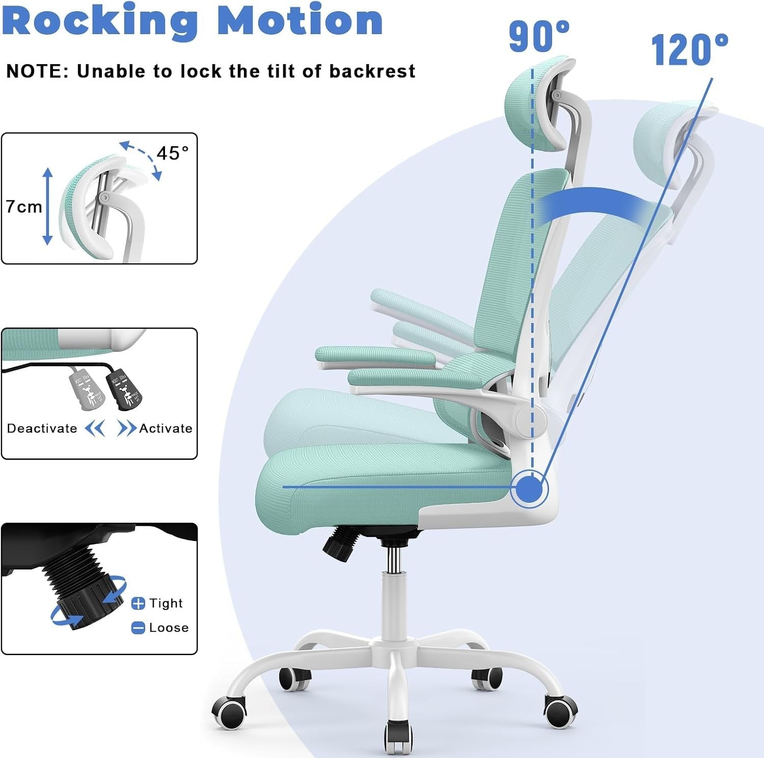 Ergonomic Mesh Office Chair Tall Adjustable Headrest Back Support Flip-up Armres
