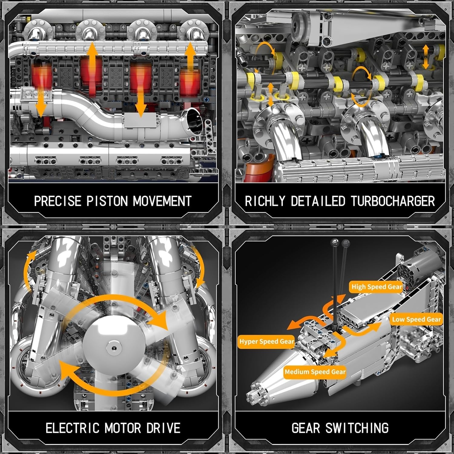 4-Stroke V8 Engine Model Kit – Supercharged STEM Build Set 2170PCS Motorized