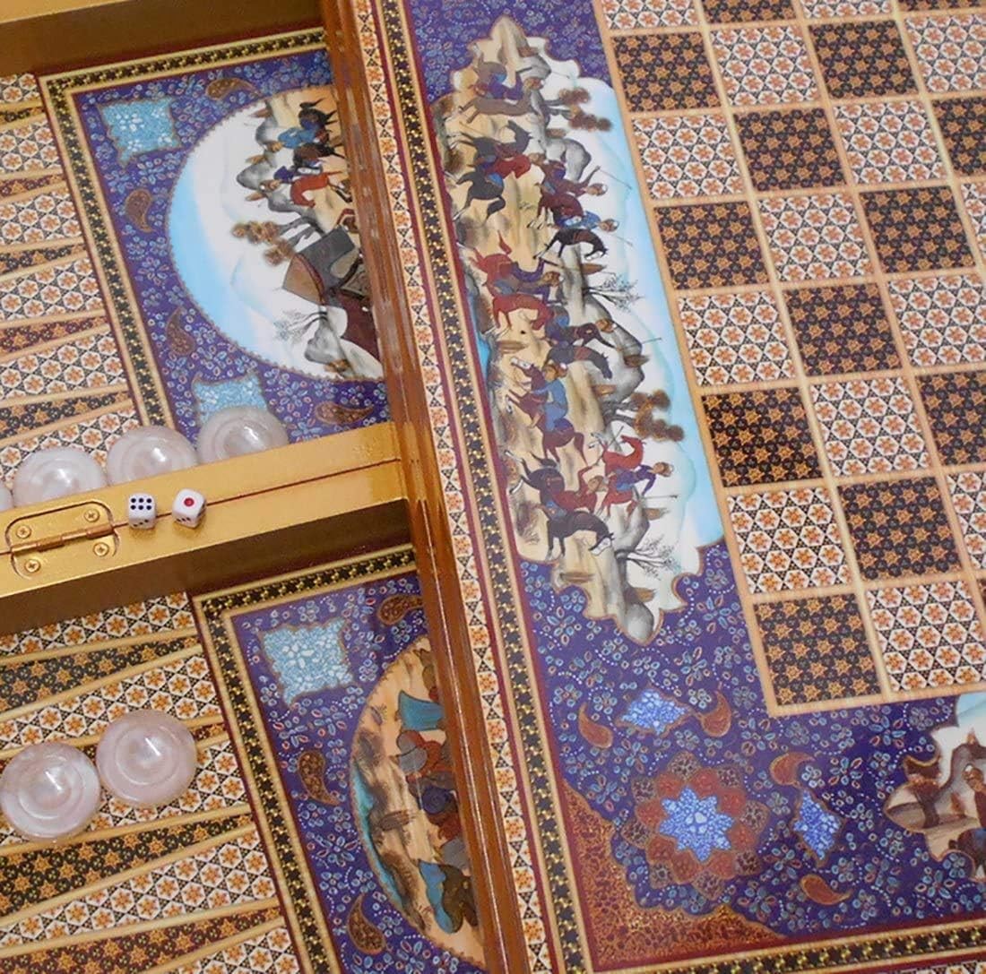 20 Inch Persian Pattern Backgammon Set Laminated Wood Luxury Checkers Board