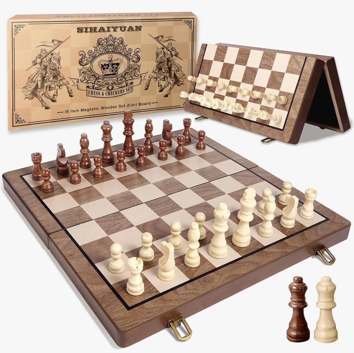 11.5" Magnetic Wooden Chess Set Folding Travel Board Compact Game Set