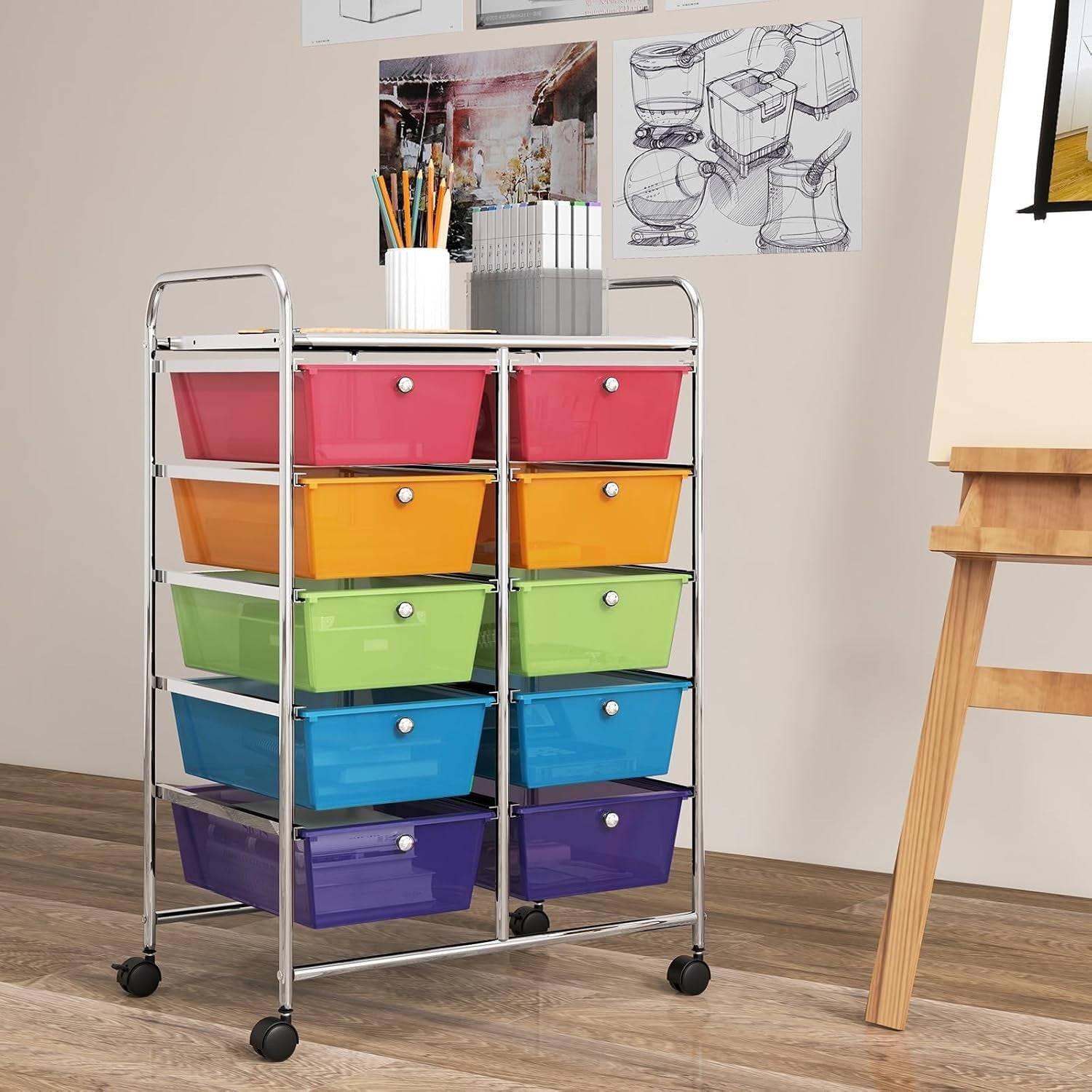 10 Drawer Rainbow Storage Trolley Rolling Organizer Cart with Wheels