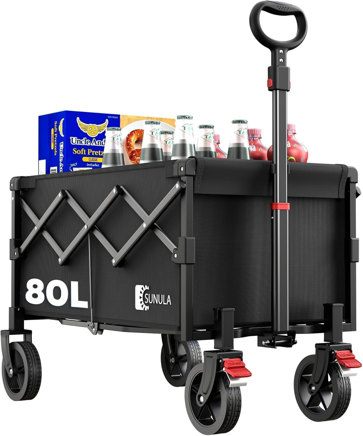 Folding Camping Trolley 80L Heavy Duty Garden Wagon Cart All Terrain