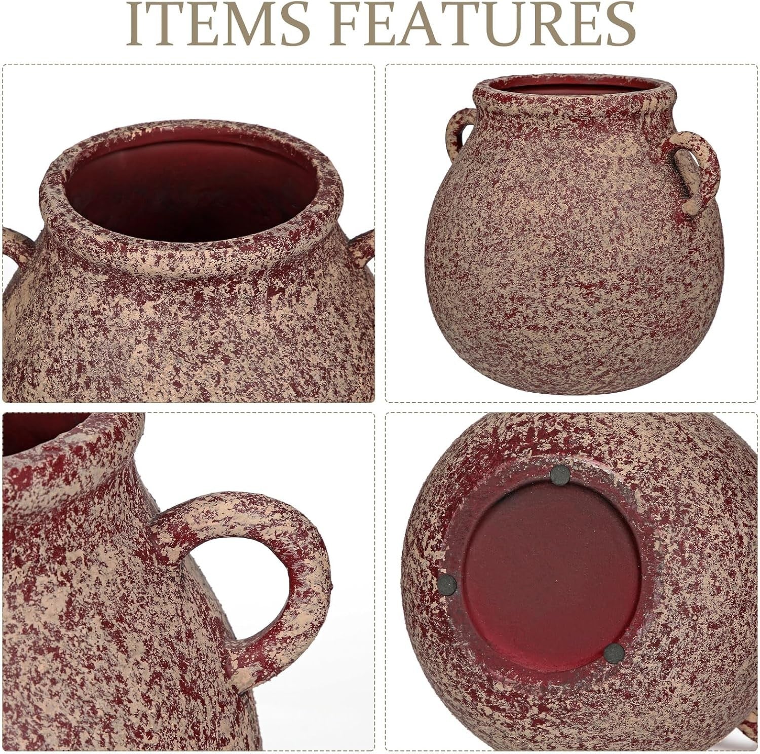 Rustic Ceramic Vase with Handles Farmhouse Urn Table Centrepiece Decor