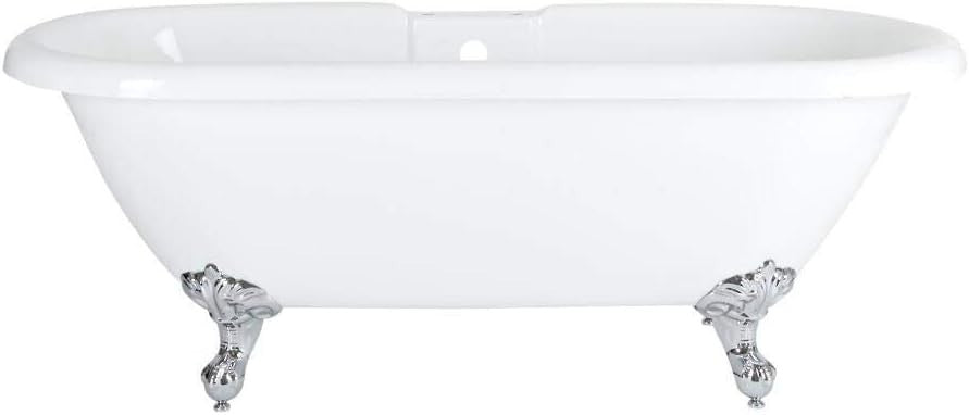 1780x825mm Freestanding Double Ended Roll Top Bath White Acrylic w/ Chrome Claw