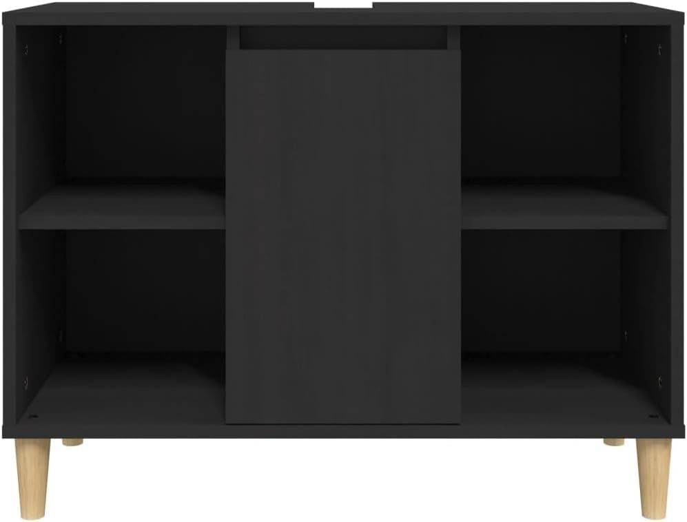 Black Under Sink Bathroom Cabinet with Door & Shelves | Modern Vanity Storage Un