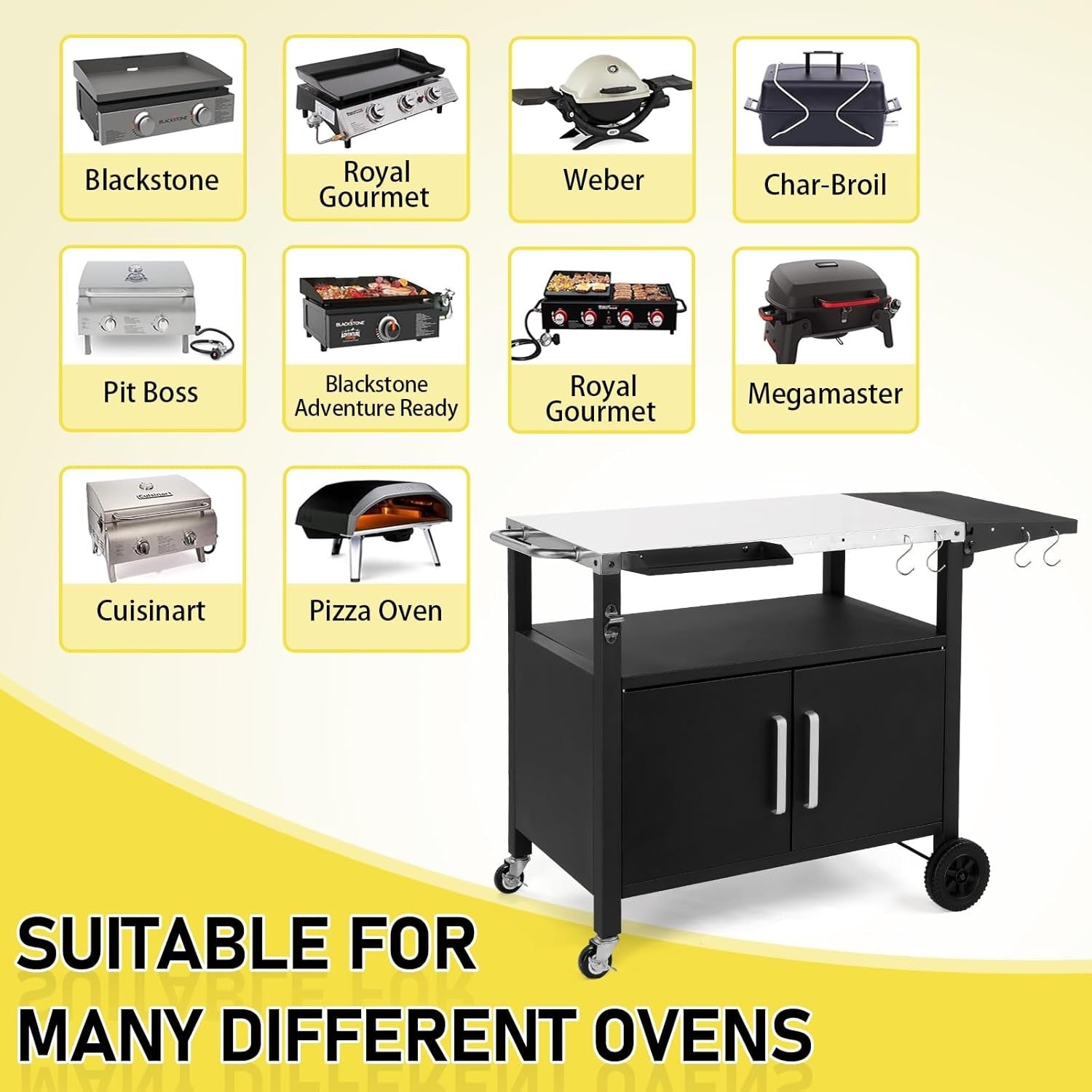 Outdoor Grill Cart BBQ Trolley Stainless Steel Top Cabinet Wheels Prep Table