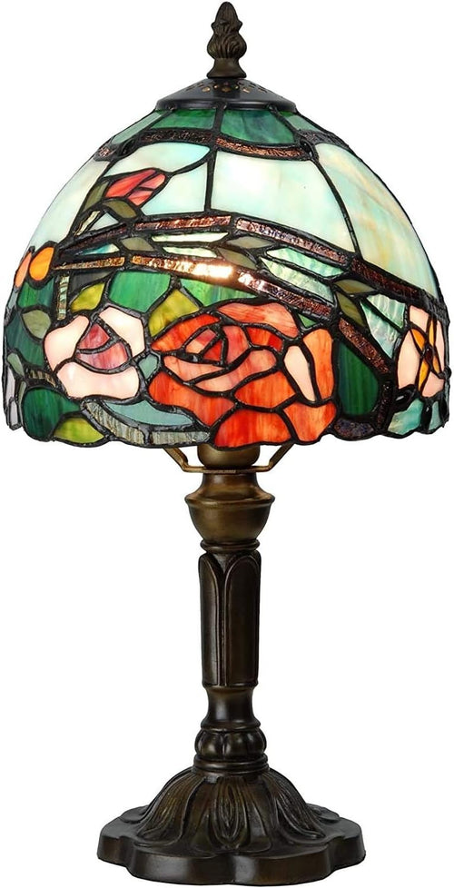 Tiffany Style Rose Glass Table Lamp 15" Tall Vintage Bedside Light E14