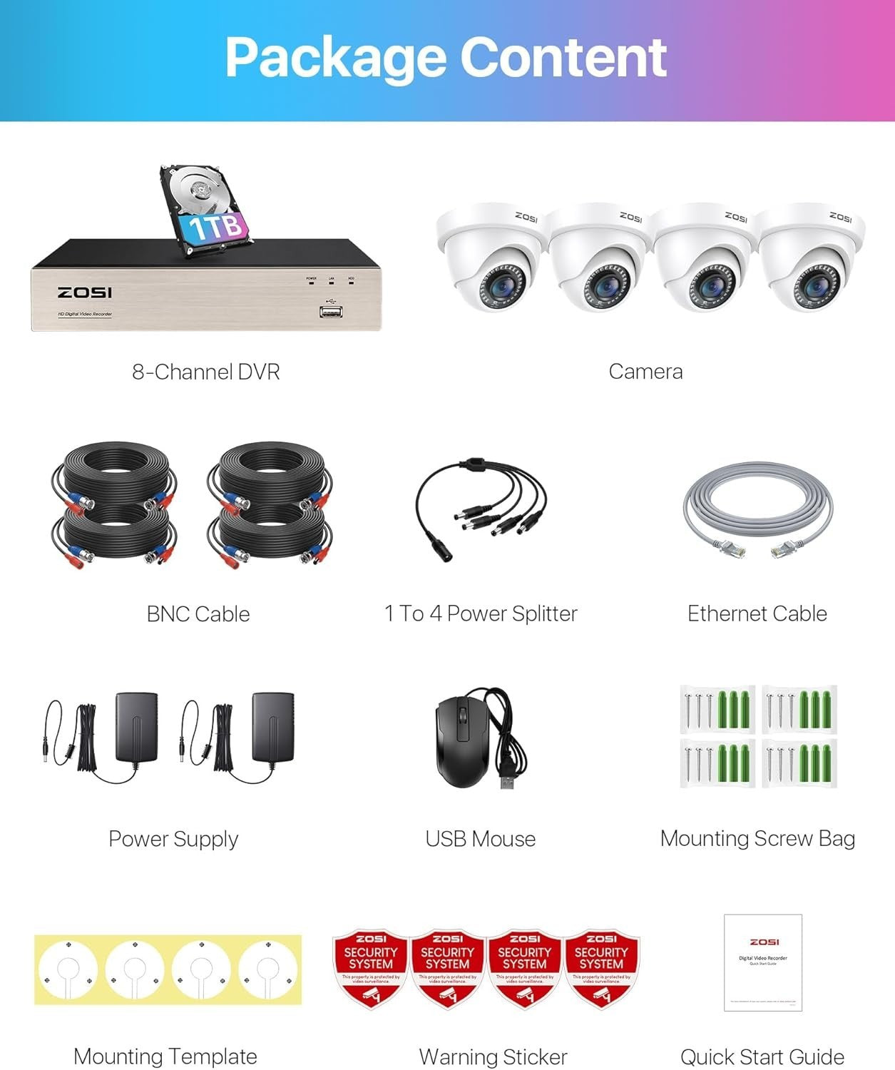 8CH CCTV Security Camera System 1TB DVR AI Detection 4 Dome Cameras