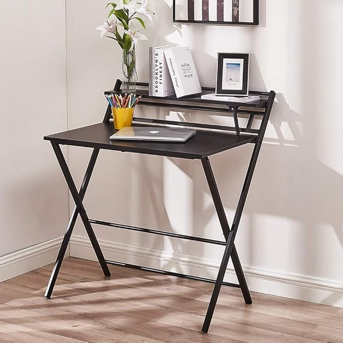 Foldable Computer Desk 2 Tier Laptop Table Space Saving Home Office