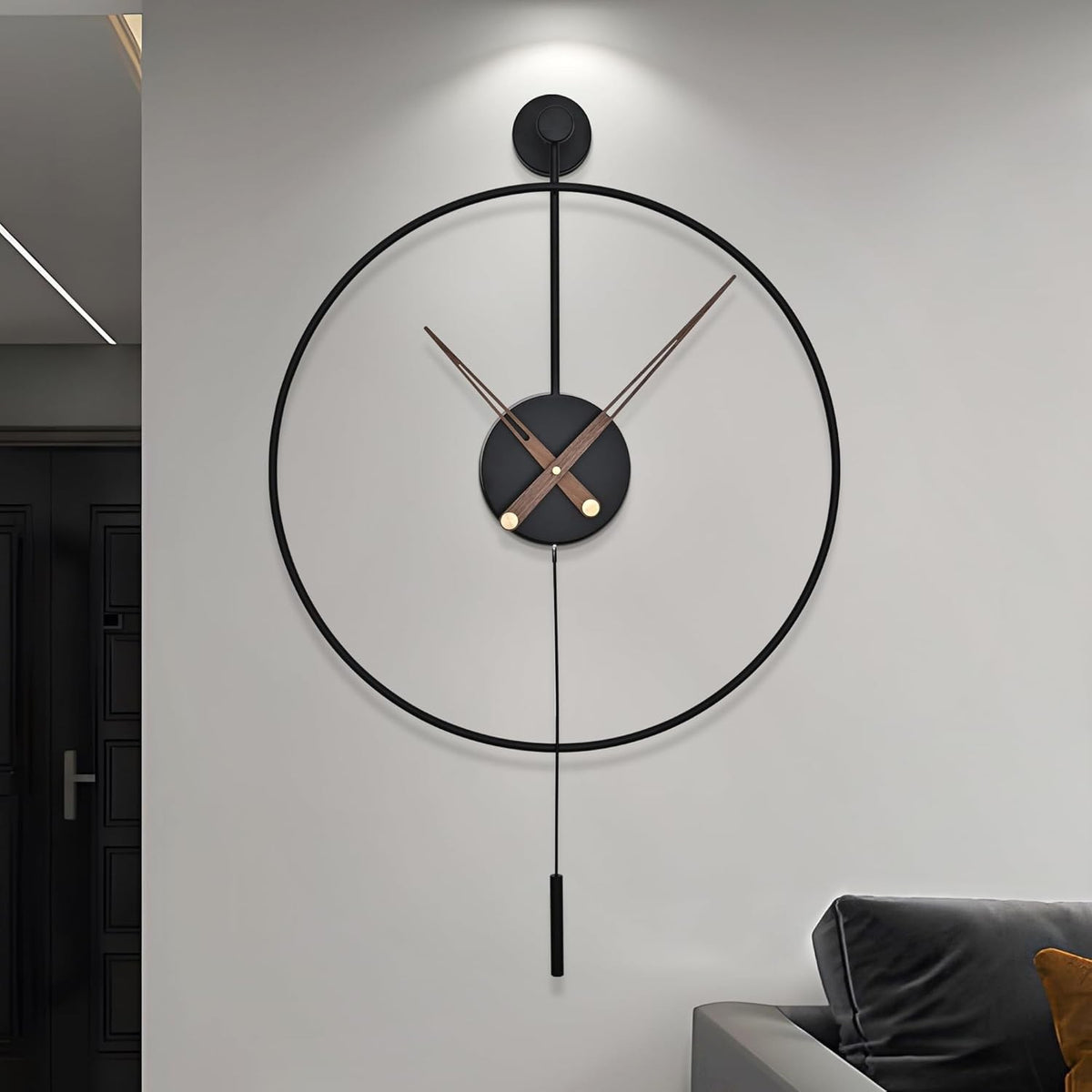 50cm Large Modern Black Metal Wall Clock Silent Pendulum Minimalist Round Decor