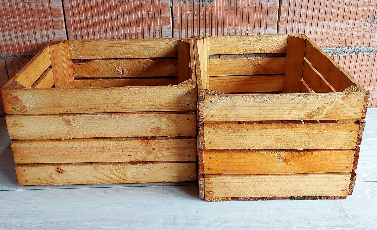 Wooden Storage Crates 50x40x30cm – Rustic Medium Fruit Boxes Set of 2