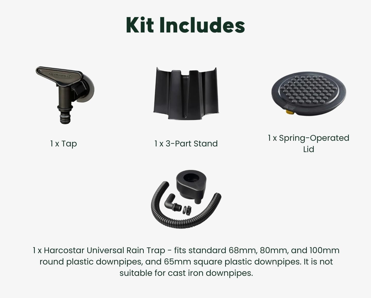 227L Grey Water Butt Kit With Stand & Downpipe Fittings | Garden Rain Collector