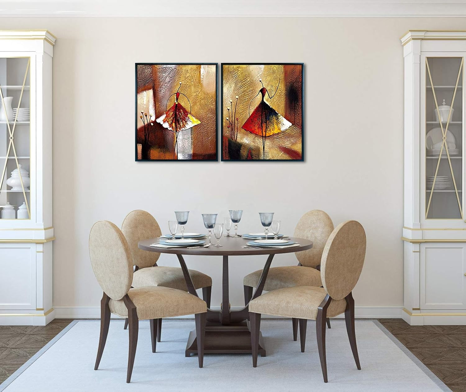 Wieco Art Ballet Dancers 2-Piece Black Framed Abstract Canvas Paintings