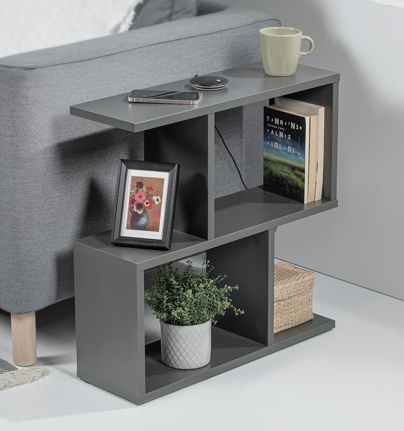 2-Tier Storage Side Table, End Table, Desk & Coffee Table, Anthracite 60x60