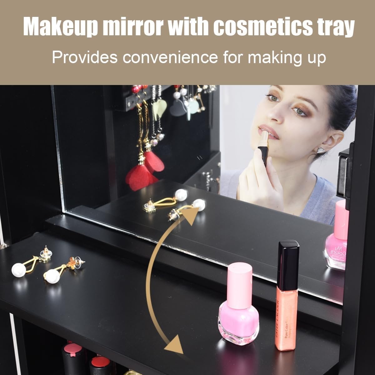 Black LED Jewellery Cabinet Wall Door Mounted Full Length Mirror Lockable
