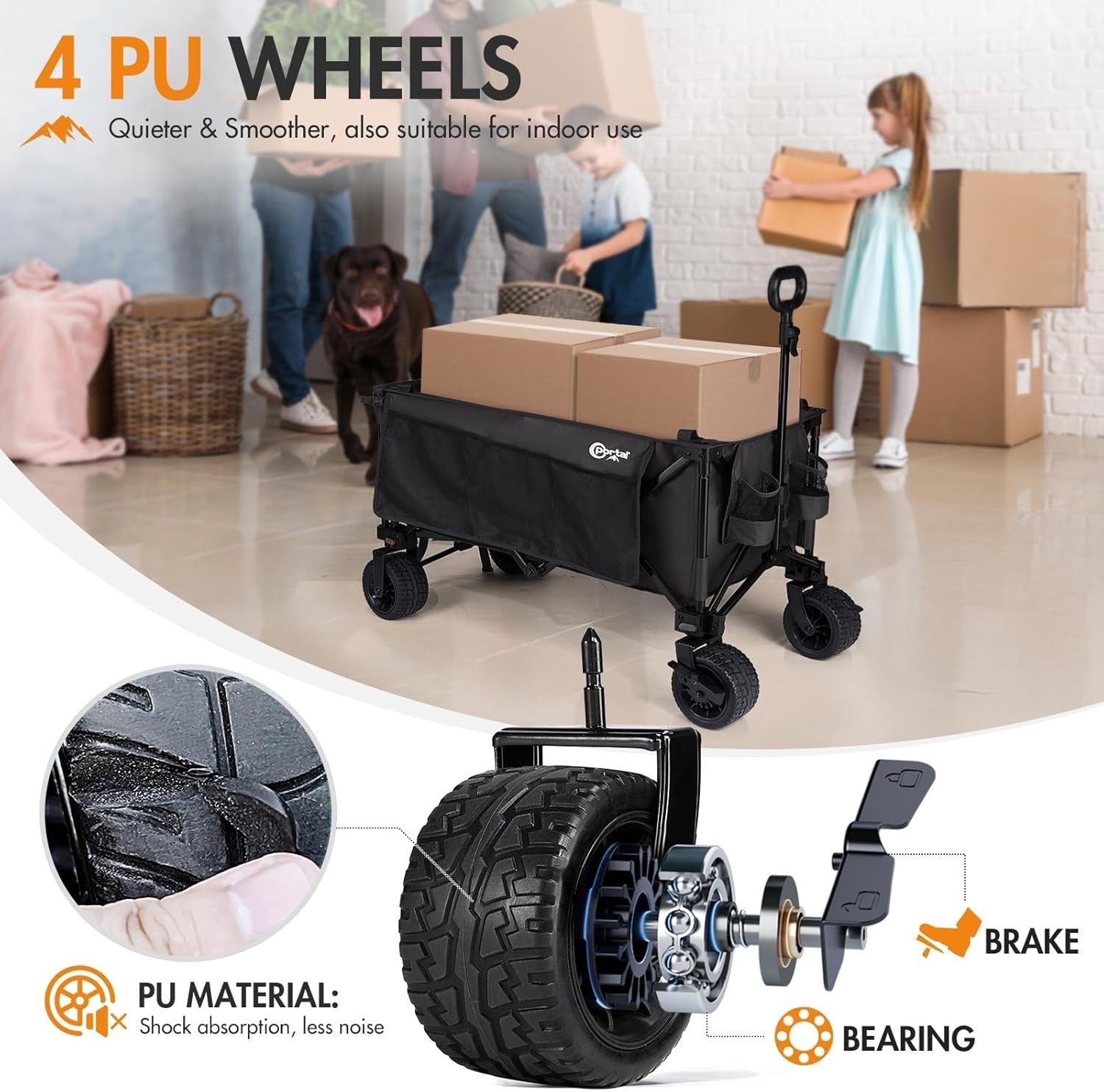 Black 300L Heavy Duty Festival Trolley Folding Wagon w/ Tailgate & Wide Wheels