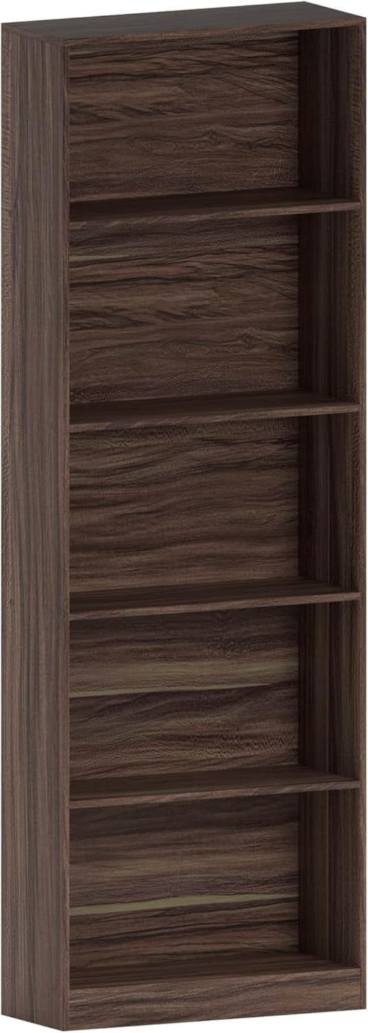 5 Tier Walnut Wooden Bookcase Modern Storage Display Shelf for Living Room