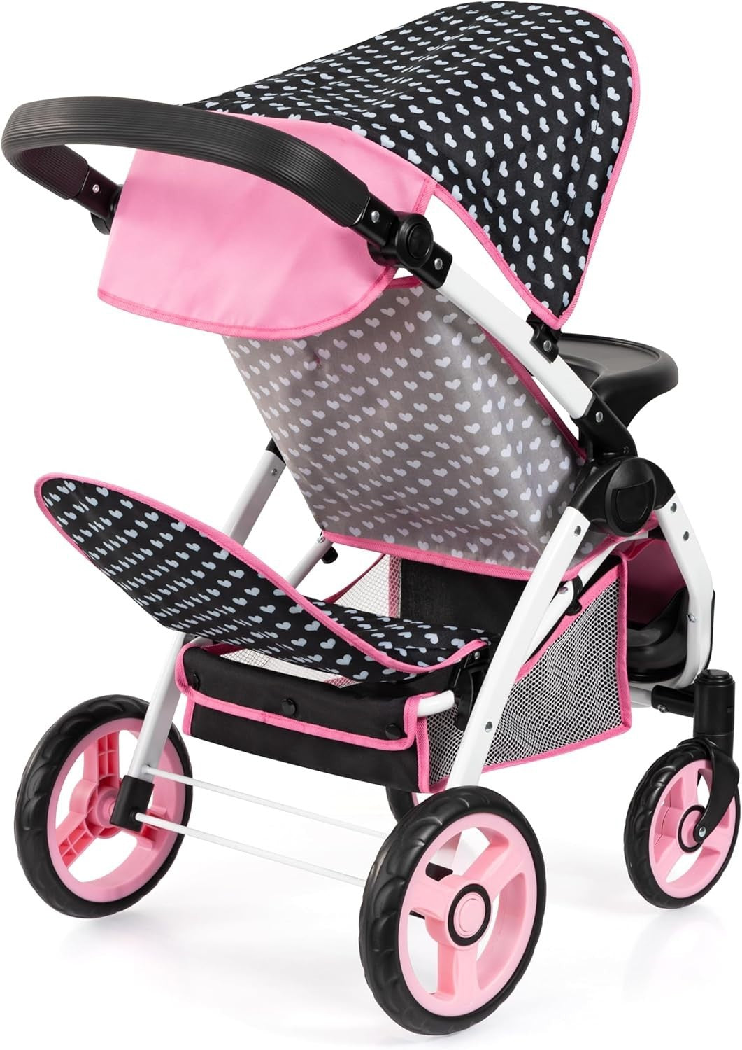 Twin Doll Pram Double Stroller Adjustable Handle Foldable with Bag