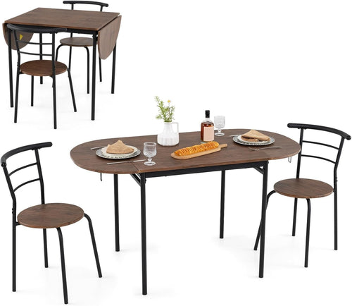 3-Piece Folding Dining Set Drop Leaf Table and Chairs Rustic Brown Black