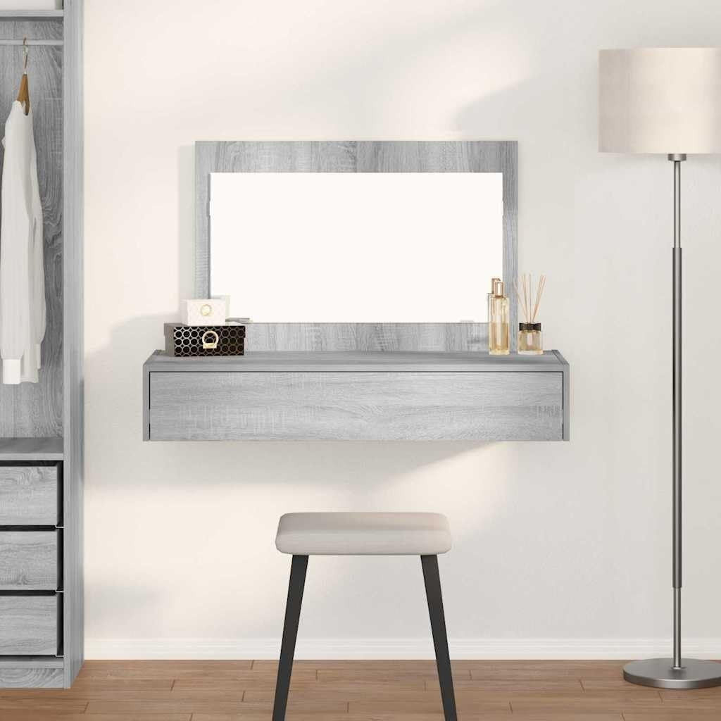 Modern Grey Sonoma Dressing Table Vanity Set Mirror Drawer Engineered Wood