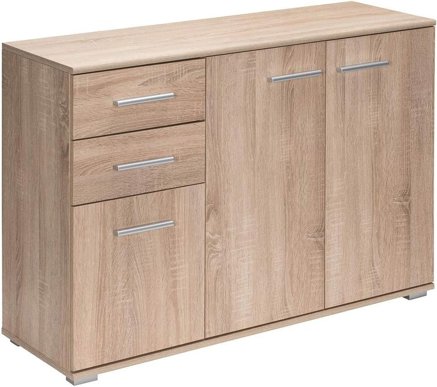 Modern Oak Sideboard Cabinet 3 Door 2 Drawer Storage Unit 107cm MDF
