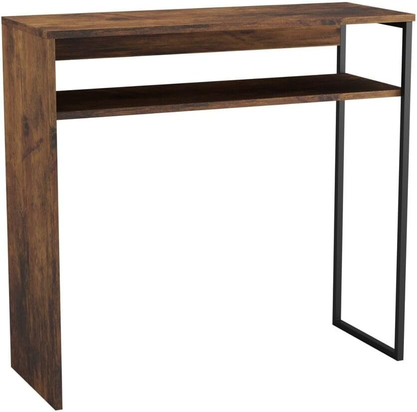 Brown 80cm Wooden Console Table with Storage Shelf for Hallway & Living Room